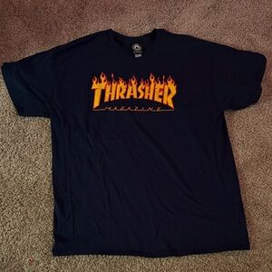 Thrasher Black Tee with Fiery Logo